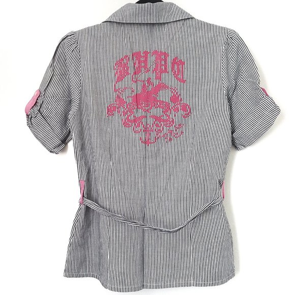 Beverly Hills Polo Club Gray/White Stripe Top, L - Picture 5 of 5